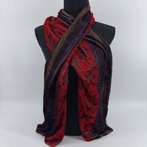 Vintage Ann Taylor Loft Velvet Damask Printed Purple Red Lined Scarf Shawl
